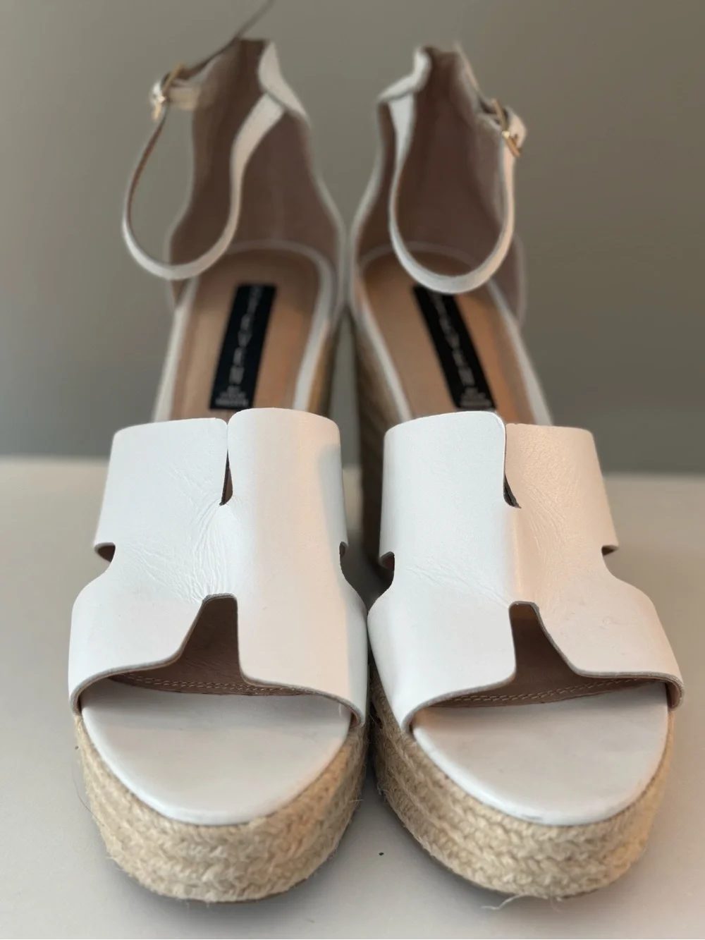 Steve Madden White Leather Espadrille Platform Sandals with Ankle Strap